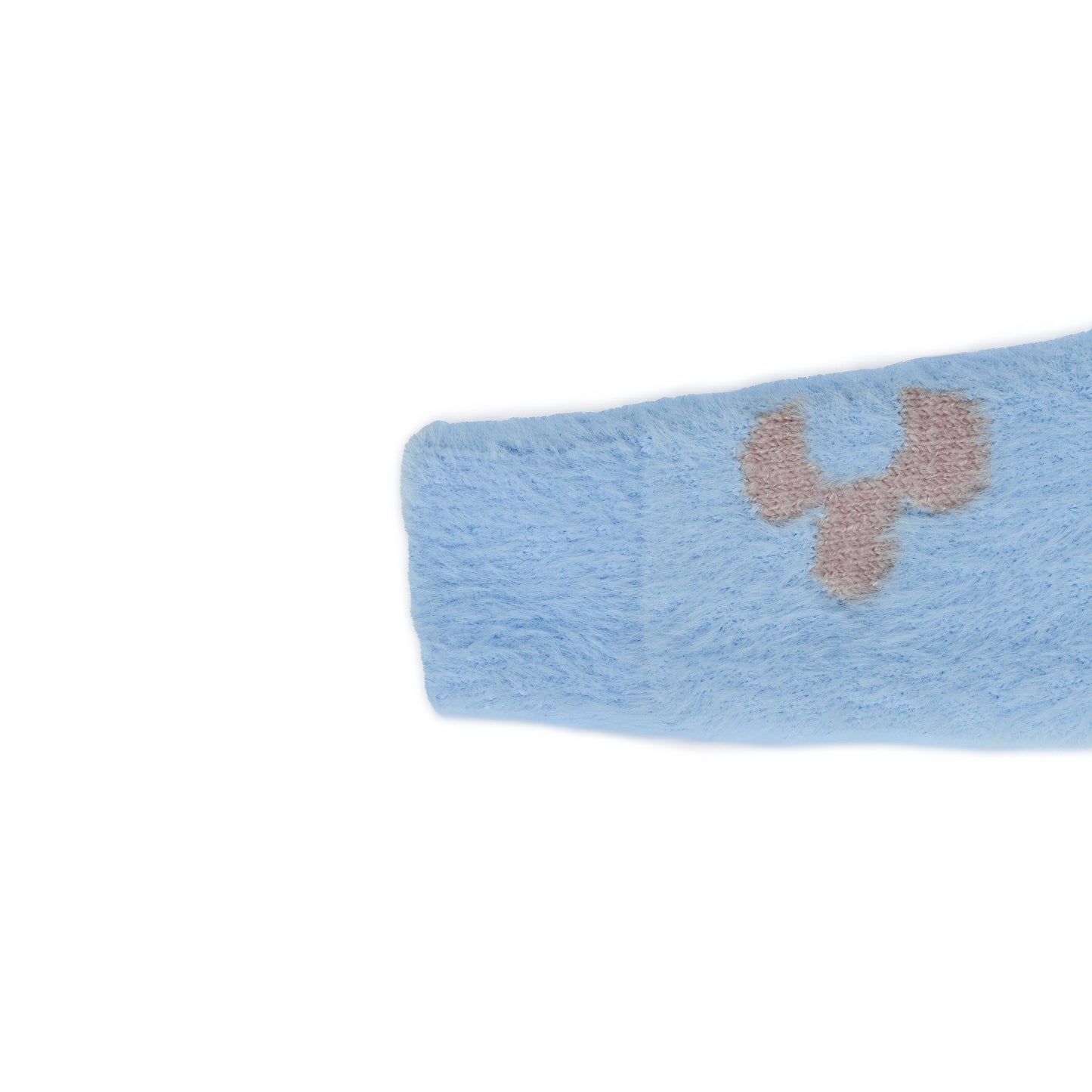 Girl's Floral Pattern Fuzzy Turtleneck Sweater | Baby Blue with Beige Flower