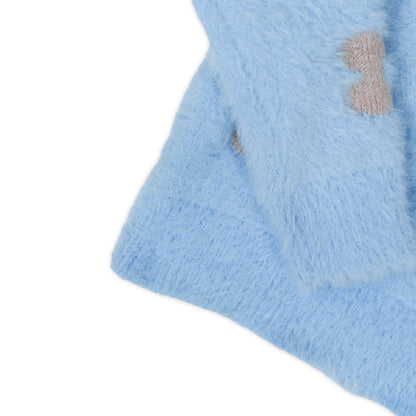 Girl's Floral Pattern Fuzzy Turtleneck Sweater | Baby Blue with Beige Flower